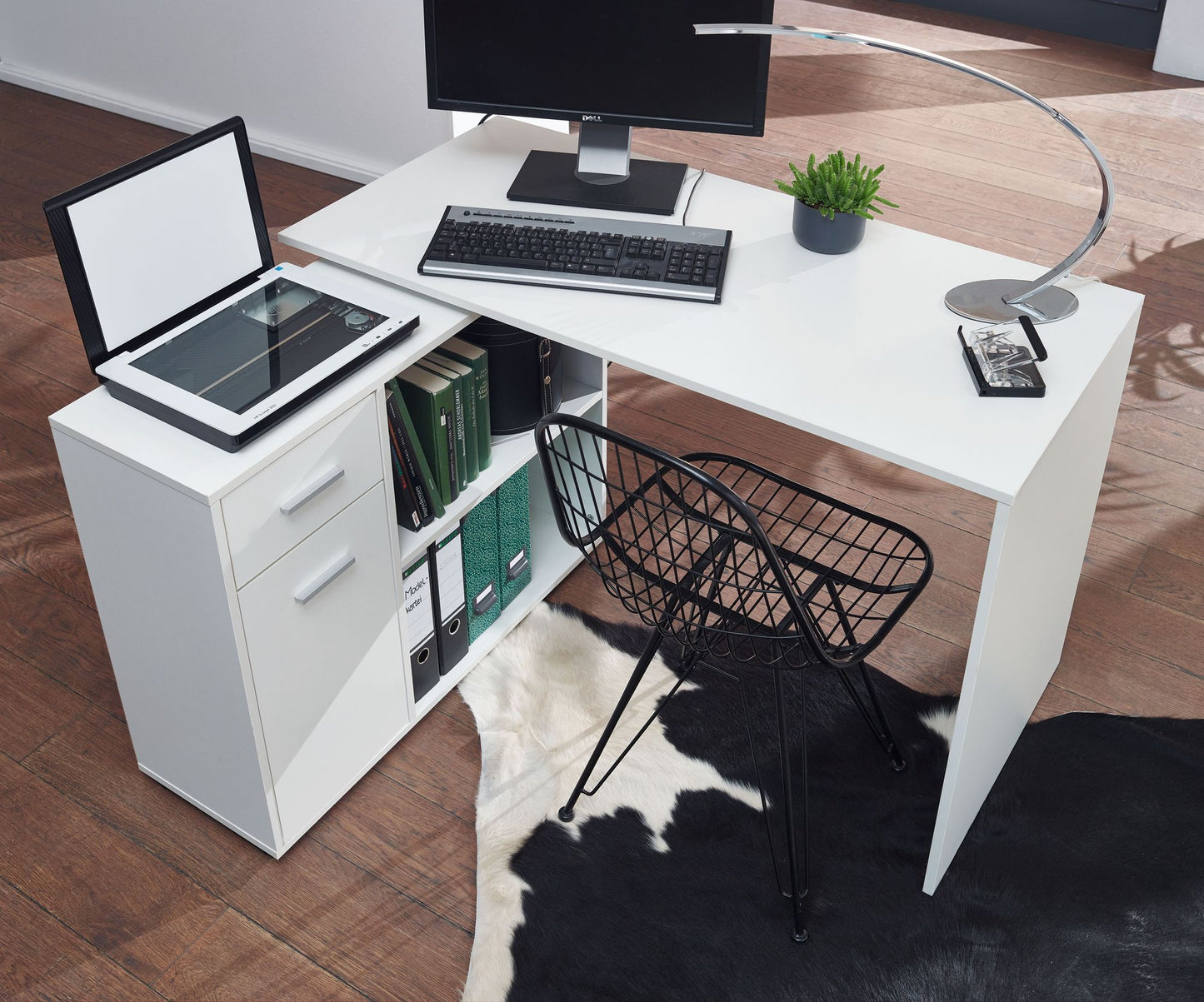 Design Eckschreibtisch mit Regal Weiss 120 mal 75 5 mal 106 5 cm Moderner Buero Schreibtisch Computer Tisch Arbeitszimmer Winkelschreibtisch Home Office