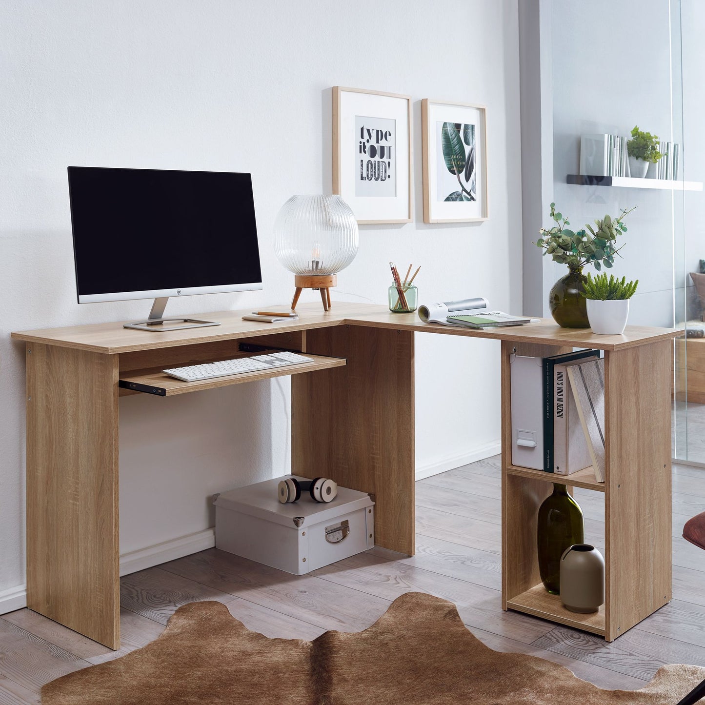 Design Schreibtischkombination 140 mal 75 5 mal 120 cm Sonoma Schreibtisch mit Regal und Tastaturauszug Arbeitszimmer Home Office Tisch Buero Modern