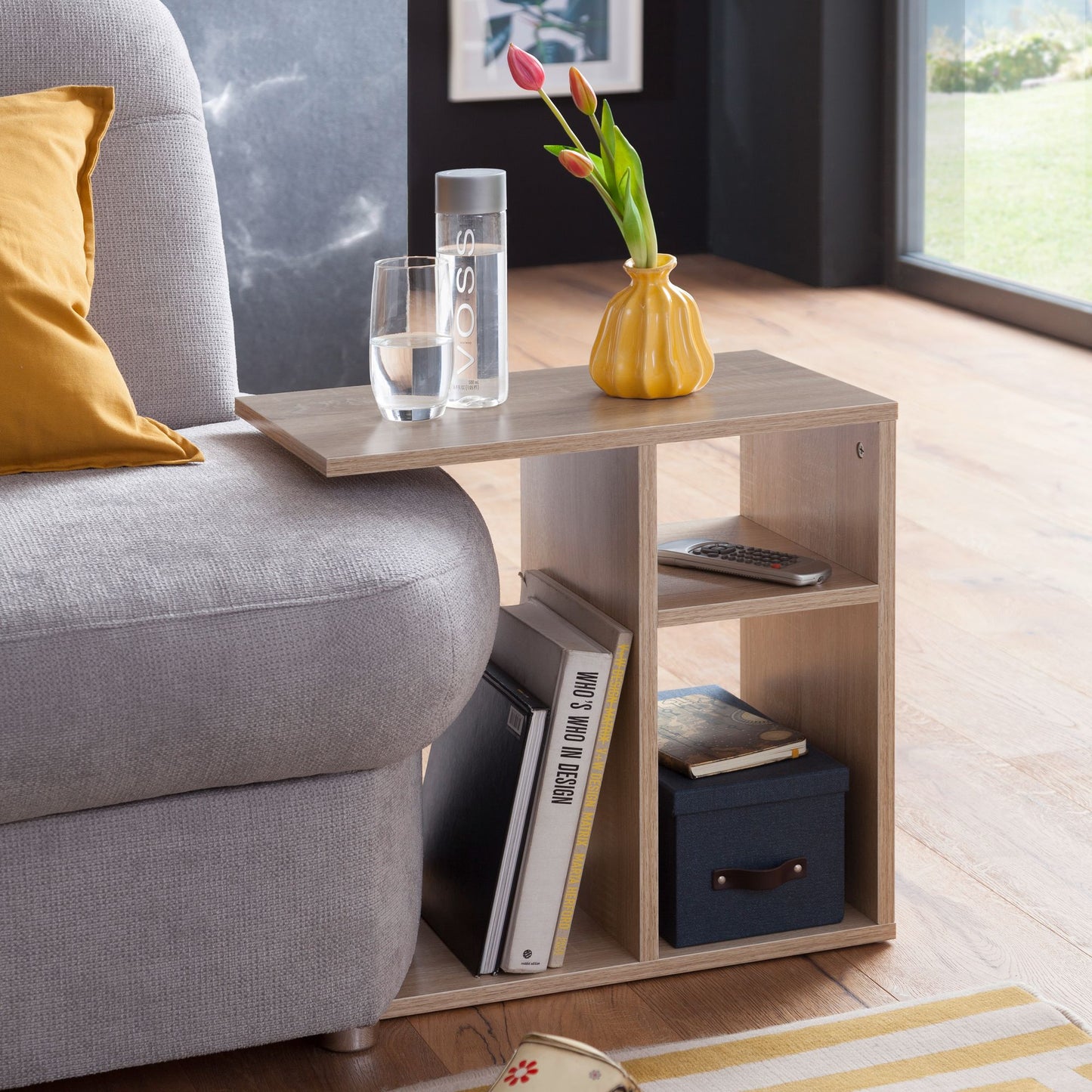 Beistelltisch 50 mal 50 mal 30 cm Holz Sonoma Design Anstelltisch Sofa Couchtisch klein modern Kleiner Wohnzimmertisch eckig Sofatisch Ablagetisch hoch Schmaler Tisch Wohnzimmer