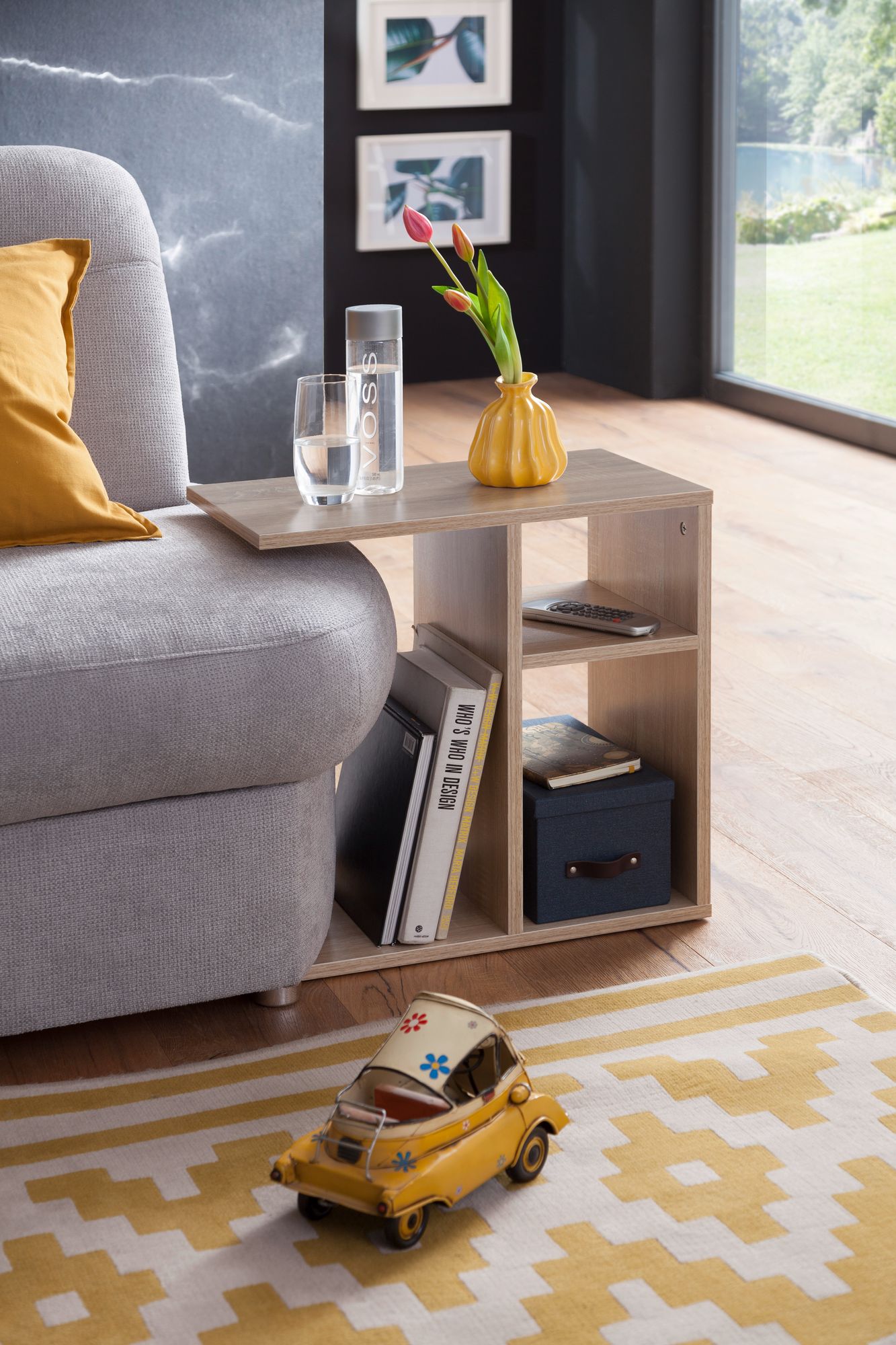Beistelltisch 50 mal 50 mal 30 cm Holz Sonoma Design Anstelltisch Sofa Couchtisch klein modern Kleiner Wohnzimmertisch eckig Sofatisch Ablagetisch hoch Schmaler Tisch Wohnzimmer