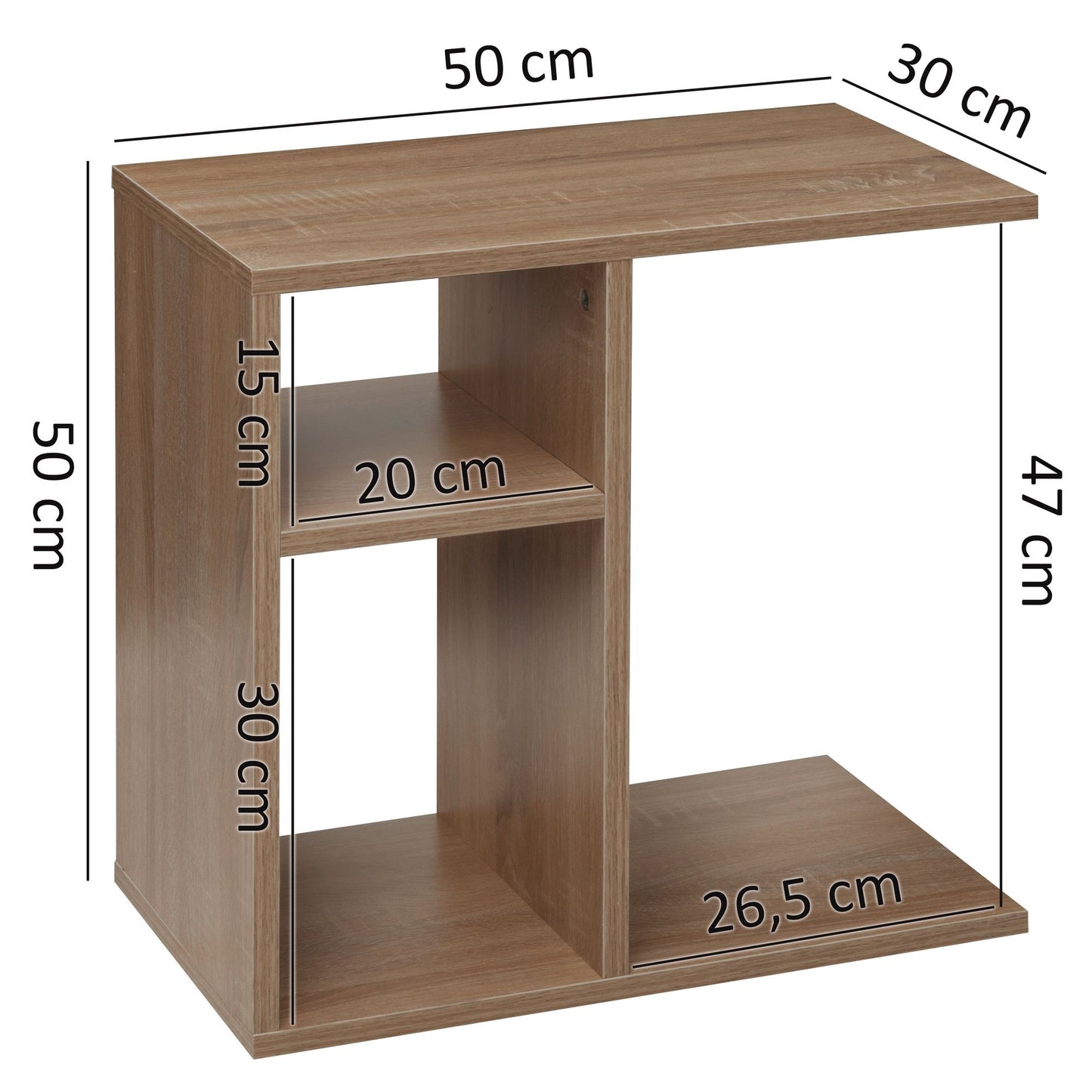 Beistelltisch 50 mal 50 mal 30 cm Holz Sonoma Design Anstelltisch Sofa Couchtisch klein modern Kleiner Wohnzimmertisch eckig Sofatisch Ablagetisch hoch Schmaler Tisch Wohnzimmer