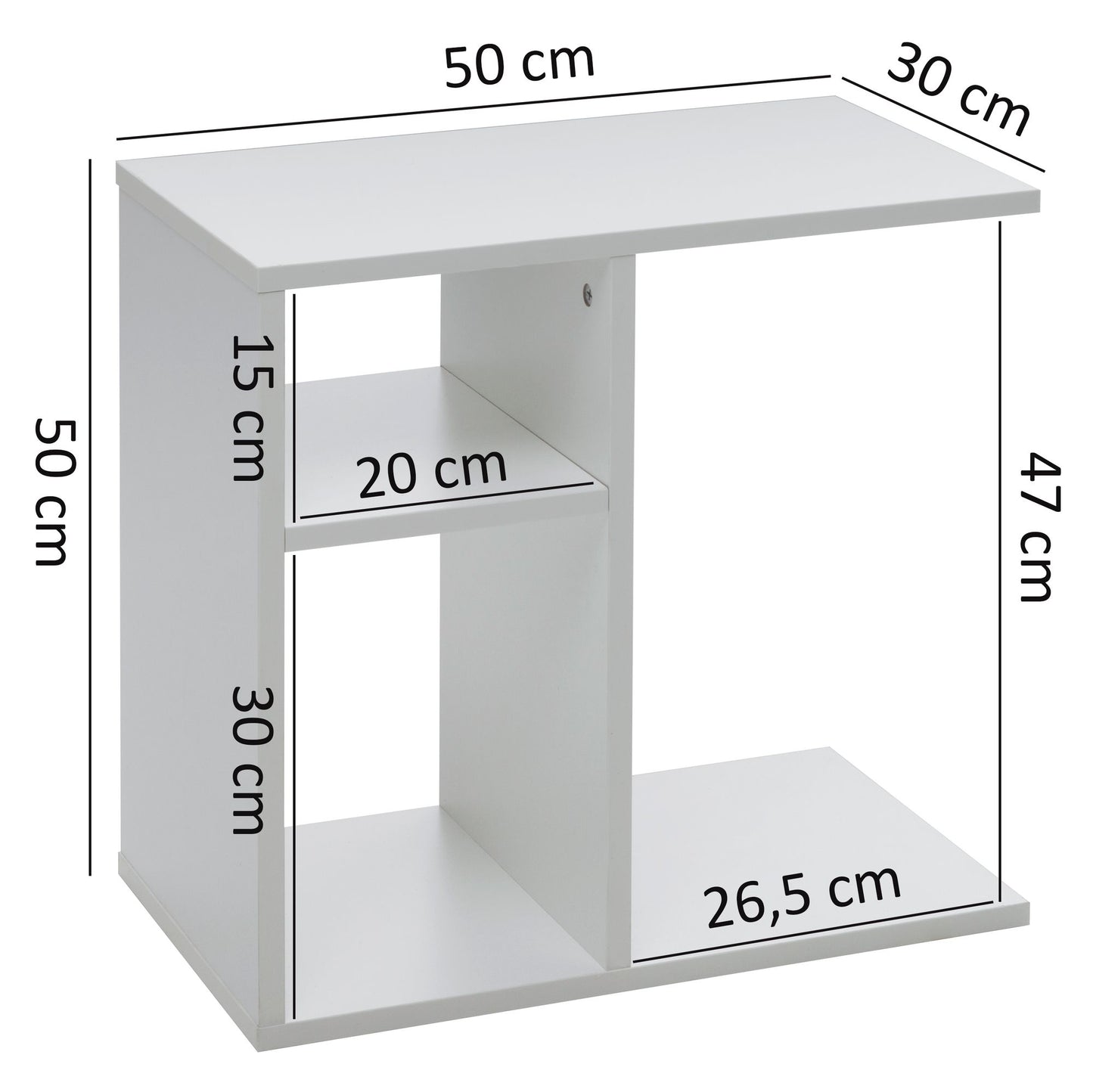 Beistelltisch 50 mal 50 mal 30 cm Holz Weiss Design Anstelltisch Sofa Couchtisch klein modern Kleiner Wohnzimmertisch eckig Sofatisch Ablagetisch hoch Schmaler Tisch Wohnzimmer