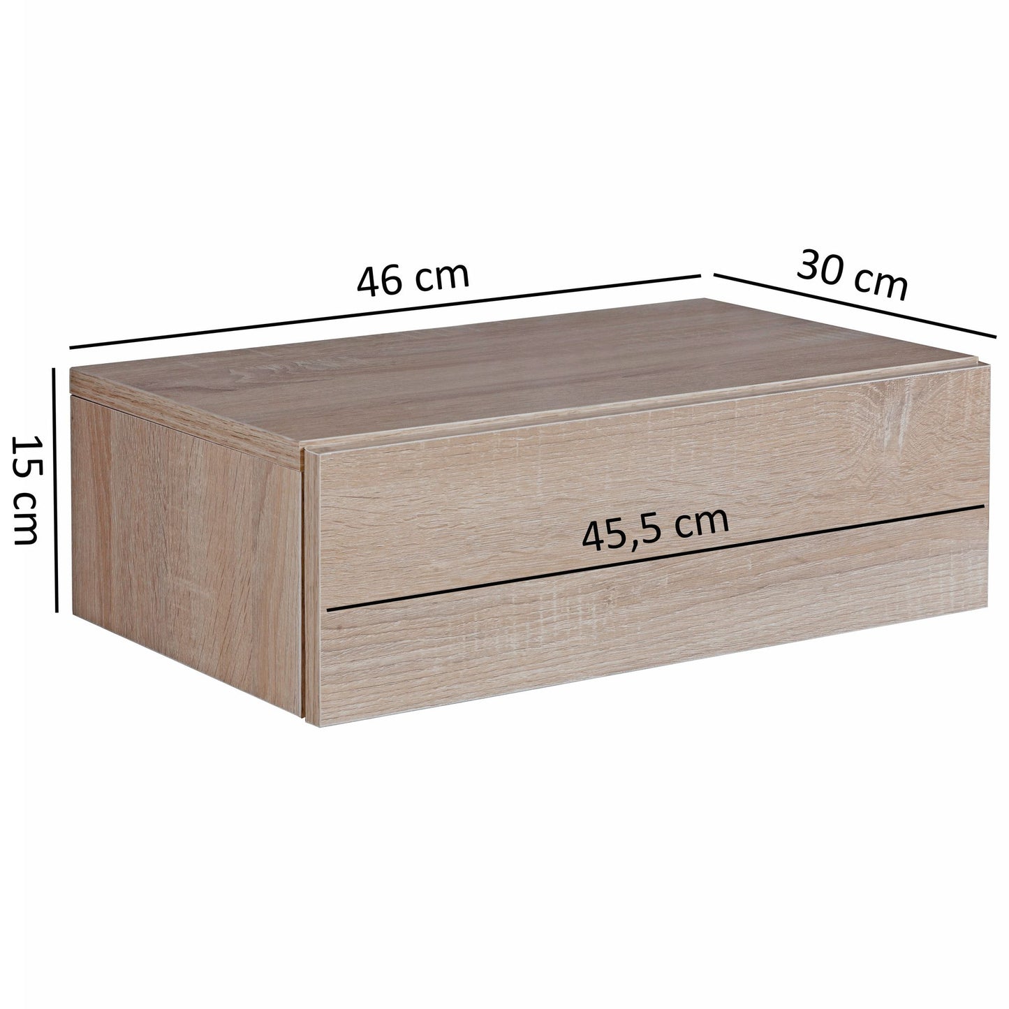 Nachtkonsole ZADAR fuer Wandmontage 46 mal 15 mal 30cm Sonoma Nachttisch Holz Wandregal mit Schublade Nachtschrank Wandboard fuer Bo mal springbett schwebend Wandkonsole Nachtkaestchen haengend