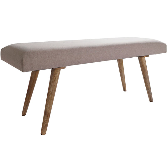 Sitzbank Stoff Massivholz Bank Beige 117 mal 51 mal 38 cm im Retro Stil 2er Polsterbank Flur Gepolsterte Stoffbank Esszimmer Braun Kleine Bettbank Baumwolle Flurbank Dielenmoebel schmal