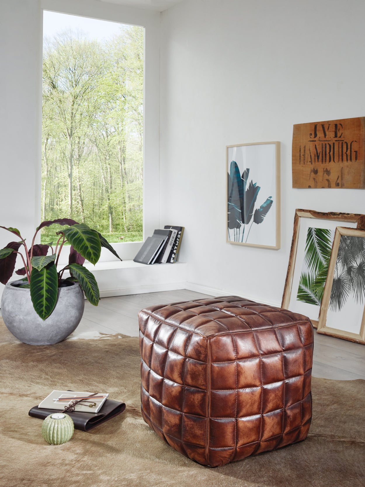 Sitzwuerfel Echtleder braun 39 mal 41 mal 39 cm Ottomane Wohnzimmer Design Pouf Hocker orientalisch Polster Sitzhocker edel Orient Beinablage Sofa Wuerfel Polsterhocker eckig