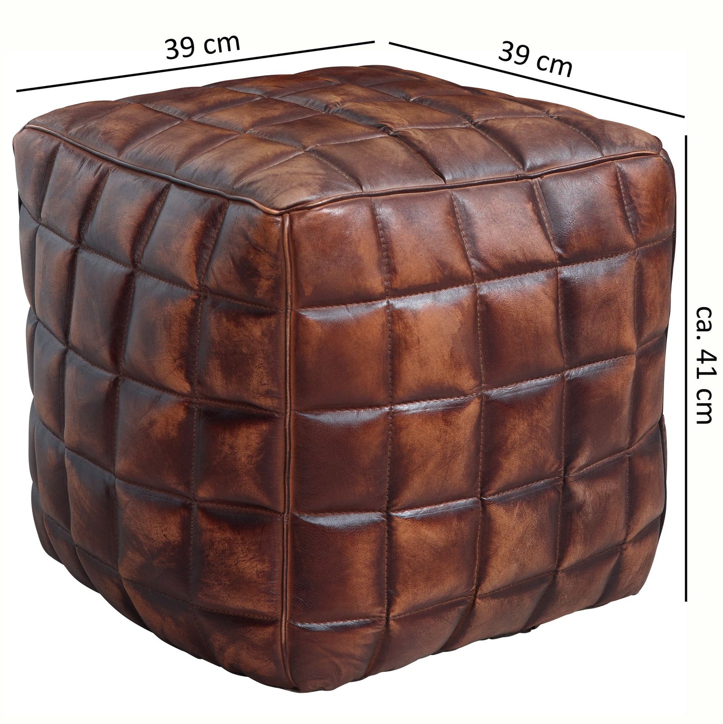 Sitzwuerfel Echtleder braun 39 mal 41 mal 39 cm Ottomane Wohnzimmer Design Pouf Hocker orientalisch Polster Sitzhocker edel Orient Beinablage Sofa Wuerfel Polsterhocker eckig