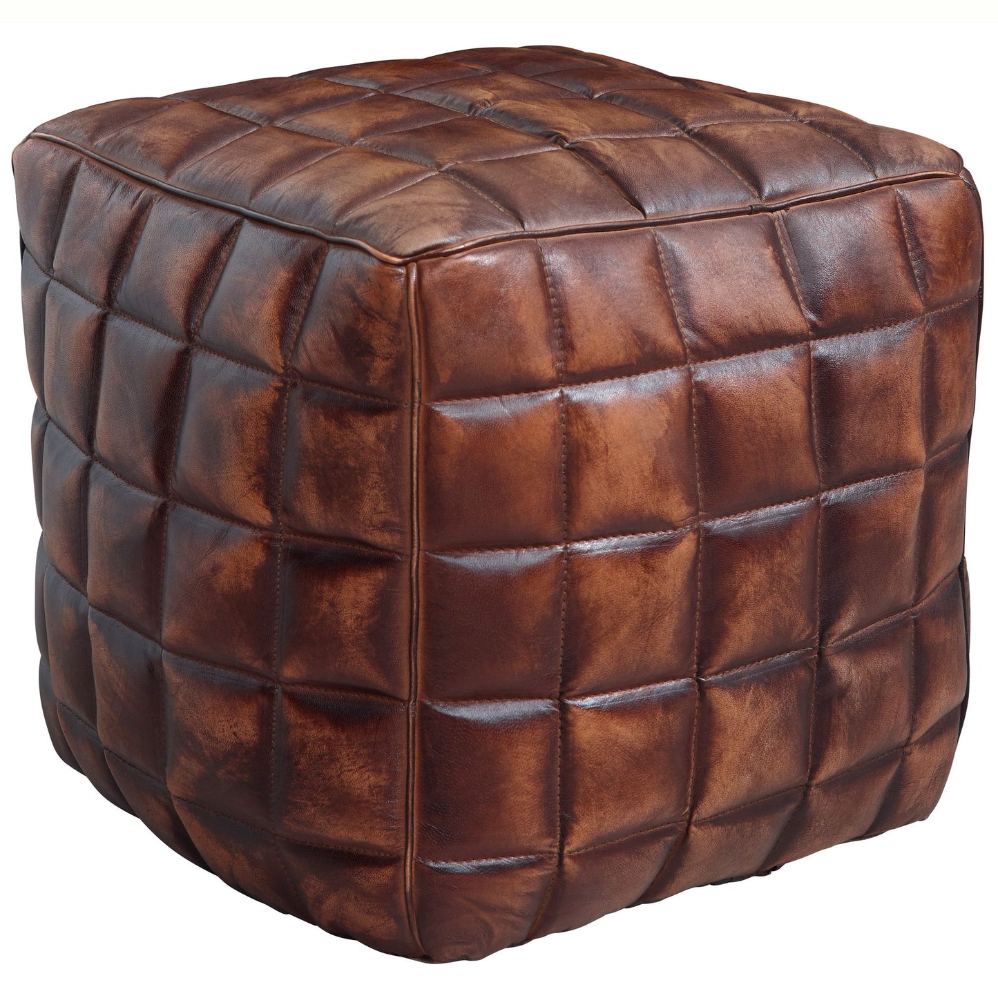Sitzwuerfel Echtleder braun 39 mal 41 mal 39 cm Ottomane Wohnzimmer Design Pouf Hocker orientalisch Polster Sitzhocker edel Orient Beinablage Sofa Wuerfel Polsterhocker eckig