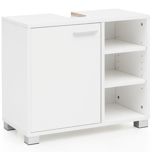 Waschbeckenunterschrank 60 mal 55 mal 32cm Weiss Badschrank mit Tuer Unterschrank Waschbecken Badezimmer Waschtischunterschrank mit Faecherne