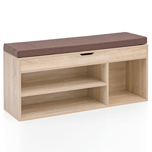 Schuhbank WL5.344 mit Sitzflaeche Garderoben Bank Holz 104 mal 51 mal 32 cm Sonoma Holzbank klein gepolstert Sitzbank schmal Flur mit Stauraum Truhenbank Schuhtruhe Flurmoebel