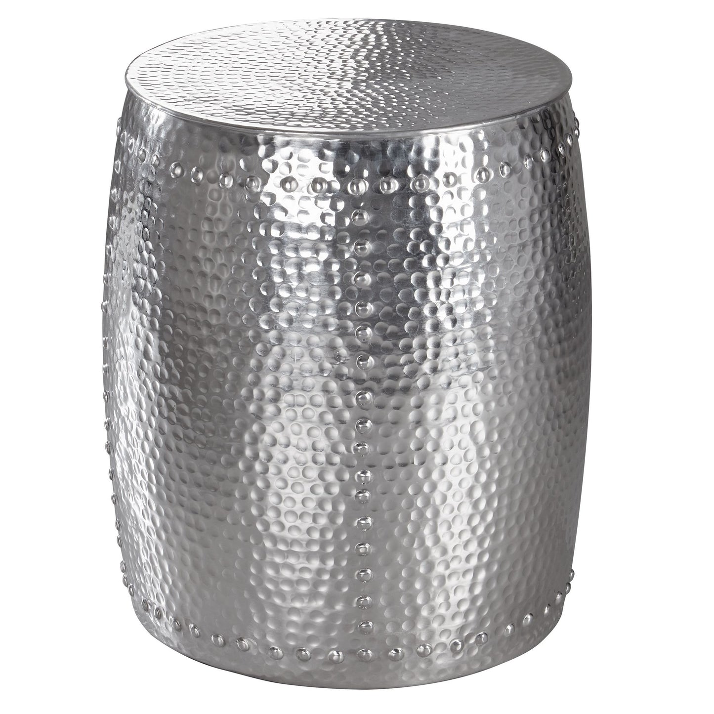 Beistelltisch 42 mal 49 mal 42cm Aluminium Silber Dekotisch orientalisch rund Kleiner Hammerschlag Abstelltisch Designer Ablagetisch Metall modern Anstelltisch schmal