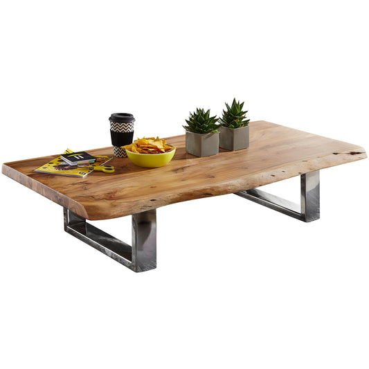 Couchtisch 115 mal 25 mal 58 cm Akazie Massiv Holz Metallgestell gross Baumstamm Wohnzimmertisch Massivholz Braun Baumkante Sofatisch Landhaus Holztisch Tisch Wohnzimmer Stubentisch