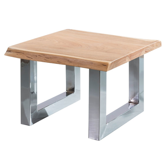 Couchtisch 58 mal 40 mal 60 cm Akazie Massiv Holz Metallgestell Braun Baumstamm Wohnzimmertisch Massivholz klein Baumkante Sofatisch Landhaus Holztisch Tisch Wohnzimmer Stubentisch