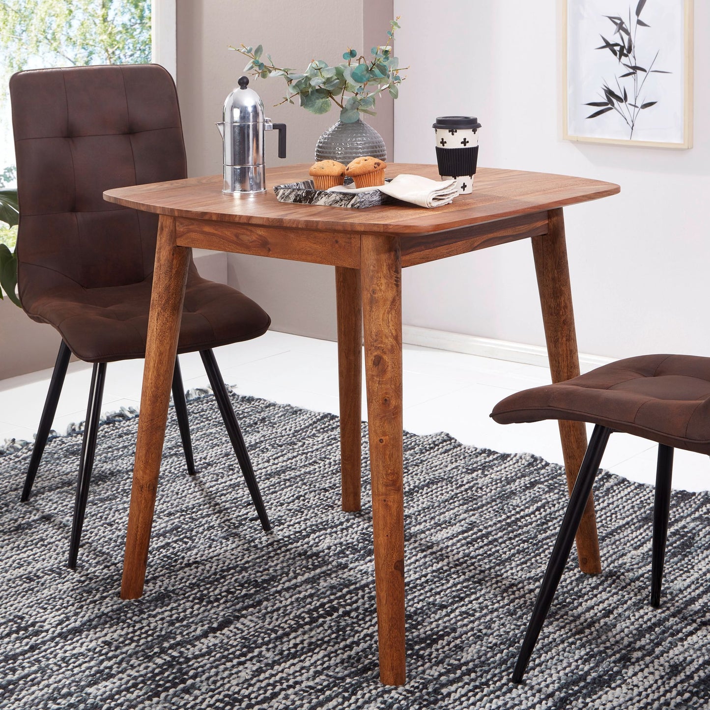 Esszimmertisch WL5.571 Sheesham 80 mal 78 mal 80 cm Massivholz Tisch Designer Kuechentisch Holz Massivher Holztisch Rustikal Speisetisch Massives Echt Holz Modern