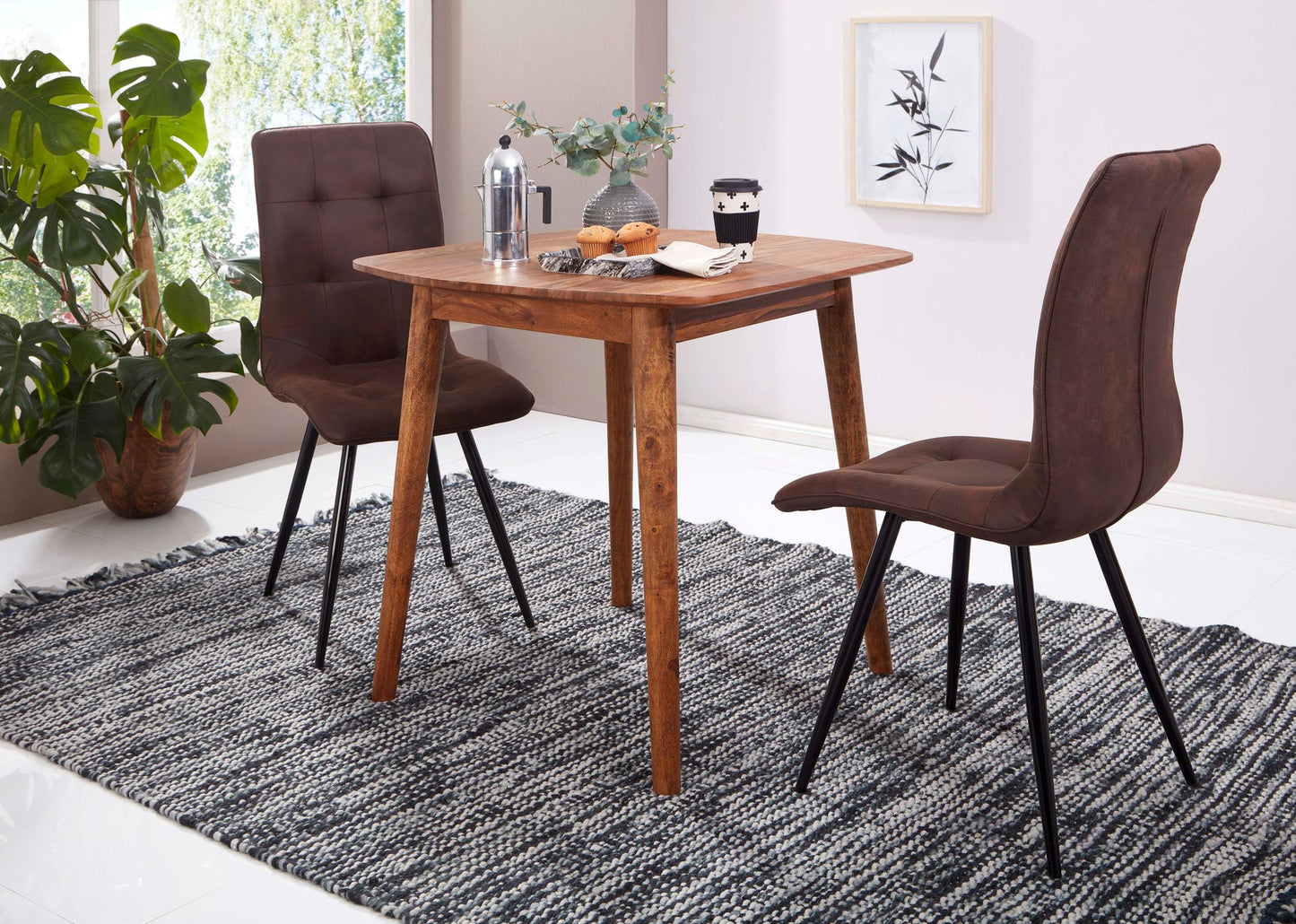 Esszimmertisch WL5.571 Sheesham 80 mal 78 mal 80 cm Massivholz Tisch Designer Kuechentisch Holz Massivher Holztisch Rustikal Speisetisch Massives Echt Holz Modern