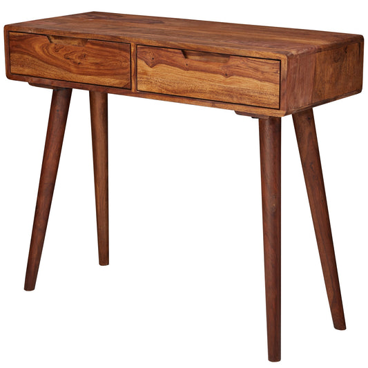 Konsolentisch WL5.577 90 mal 76 mal 36cm Sheesham Massivholz mit Schubladen Design Holz Anrichte Konsole Massiv Kleiner Landhaus Schreibtisch Flurtisch Schminktisch Ablagetisch Natur