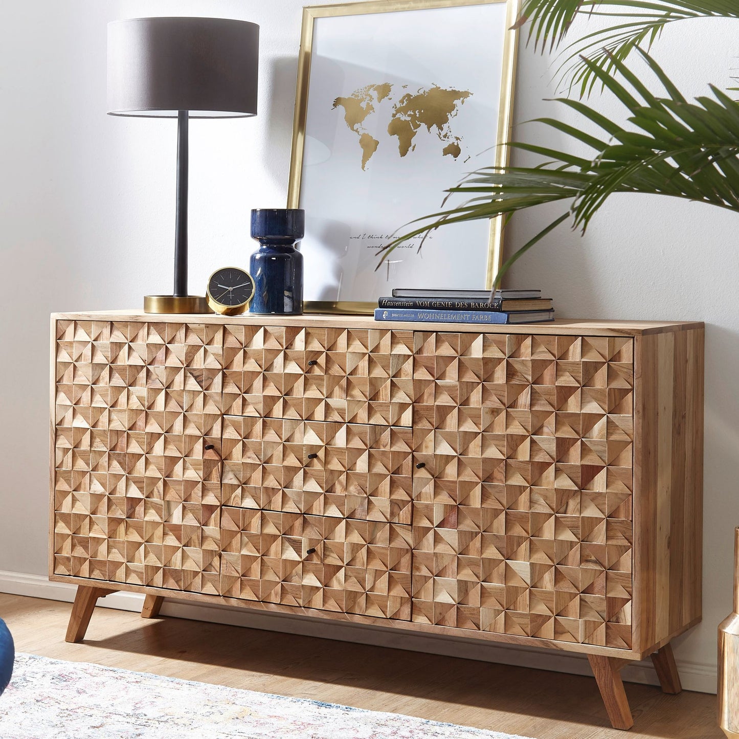 Sideboard REWA 140 mal 78 5 mal 40 cm Anrichte Massivholz Akazie Schrank Braun Landhaus Stil Kommode mit 3 Schubladen und 2 Tueren Flurschrank Echtholz Schubladenkommode Massiv Flurkommode