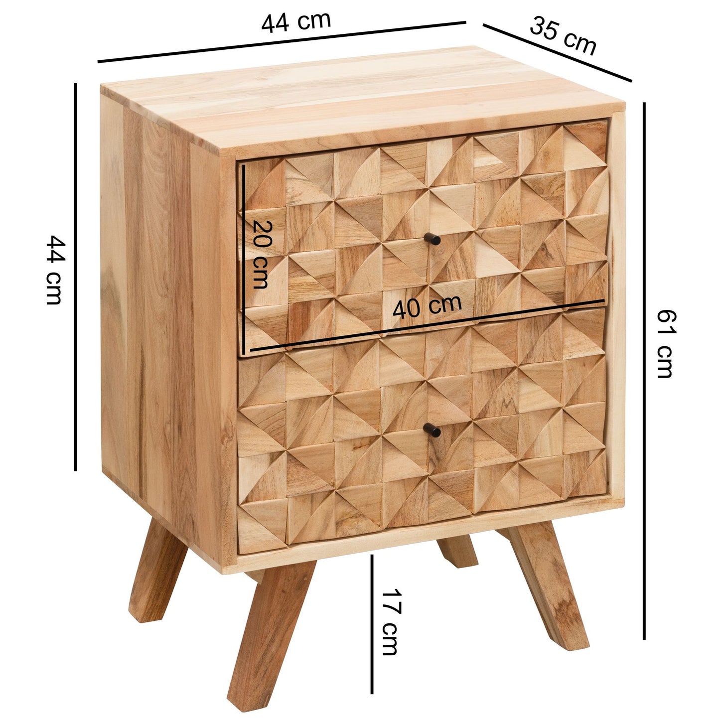 Nachtkonsole REWA 44 mal 61 mal 35cm Akazie Massivholz Nachtschrank Hoch Landhaus Nachtkommode Bo mal springbett Nachttisch Schubladen Nachtkaestchen Nachttischschrank Holz Beistelltisch Massiv