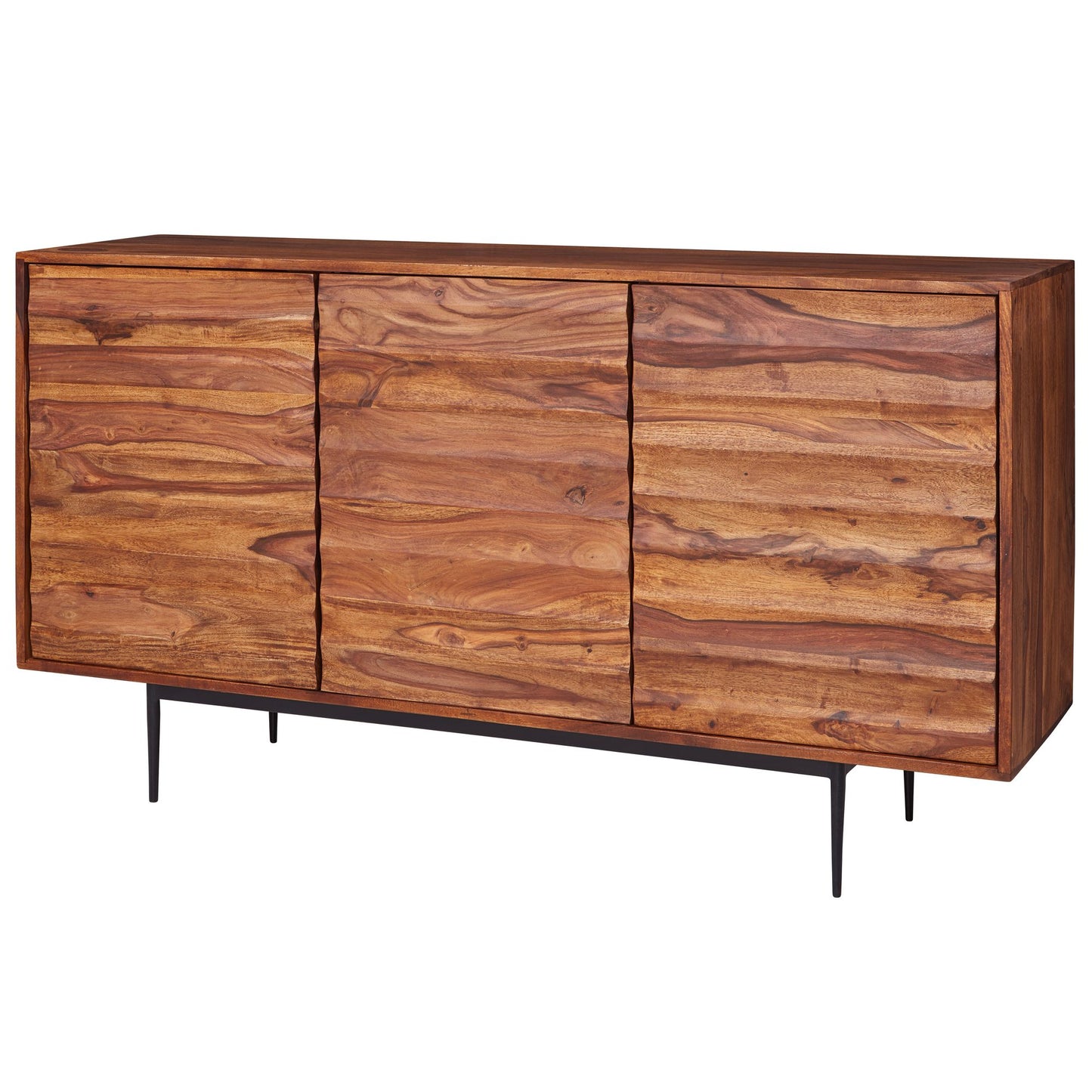 Sideboard WL5.635 Sheesham Massivholz 150 mal 81 mal 41 cm Landhaus Kommode Design Anrichte Gross Hoher Kommodenschrank mit 3 Tueren Holz Massiv Standschrank Wohnzimmer Modern