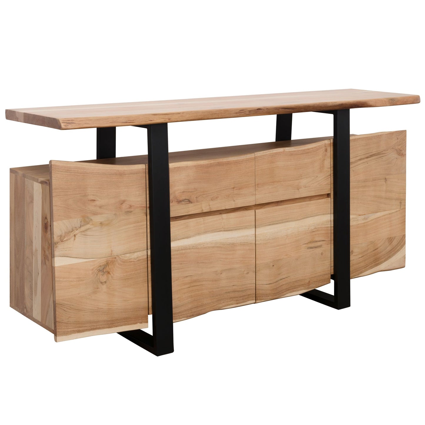 Sideboard GAYA Akazie Kommode Massiv Holz 175 mal 90 mal 44cm Highboard mit Tueren und Schubladen Modern Massive Design Anrichte Kleiner Massivholz Schrank Landhaus Holzkommode Baumkante