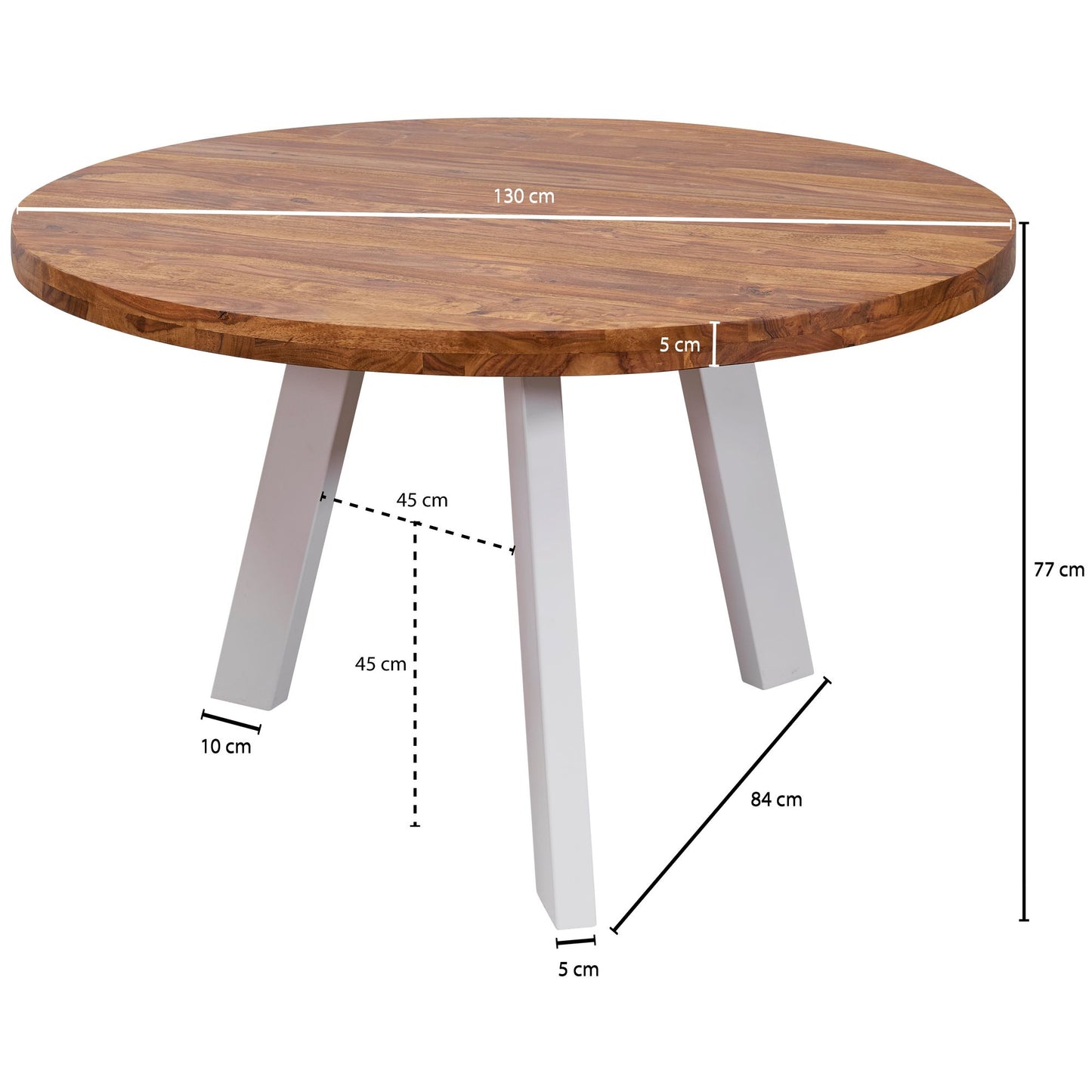 Esszimmertisch rund 130 cm Sheesham Massiv Esstisch Runder Holztisch mit Metallbeinen Massivholztisch Esszimmer Kuechentisch Massivholz