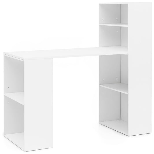 Schreibtisch WL5.692 mit Regal 120 mal 120 mal 53 cm Weiss Matt Holz Modern Schreibtischregal Ablagefaecher PC Tisch Computertisch mit Ablage Weisser Design Tisch Buero mit Aufbewahrung