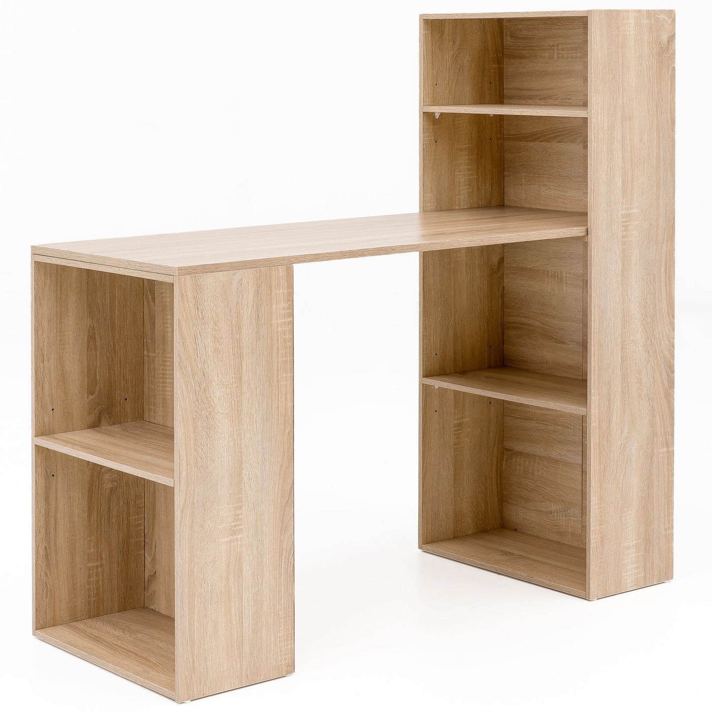 Schreibtisch WL5.693 mit Regal 120 mal 120 mal 53 cm Sonoma Holz Modern Schreibtischregal Ablagefaecher PC Tisch Computertisch mit Ablage Design Tisch Buero mit Aufbewahrung