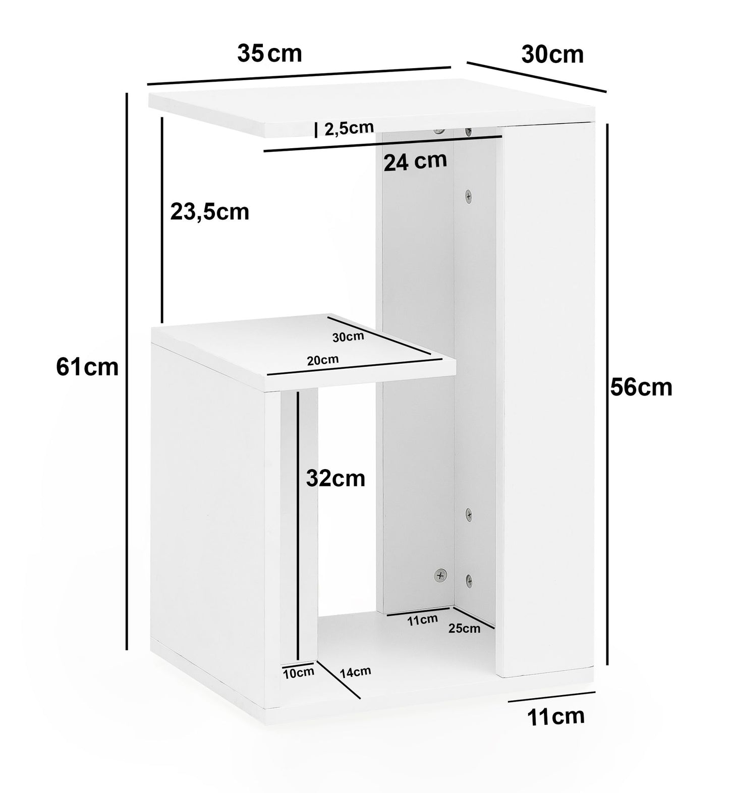 Beistelltisch WL5.696 35 mal 29 5 mal 60 cm Holz Weiss Design Anstelltisch Sofa Couchtisch klein modern Kleiner Wohnzimmertisch eckig Sofatisch Ablagetisch hoch Schmaler Tisch Wohnzimmer