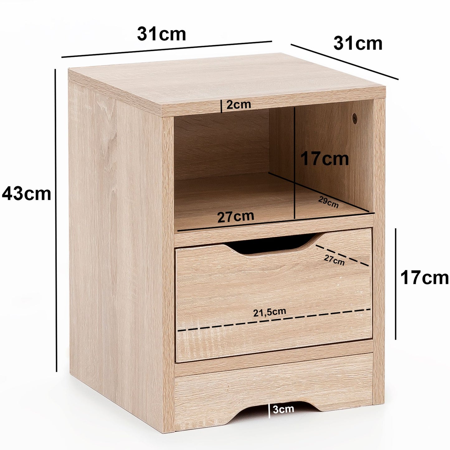 Nachtkonsole WL5.701 31 mal 43 mal 31 cm Sonoma 1 Schublade und Ablagefach Weisse Nachtkommode mit Stauraum Nachttisch Schlicht Modern Nachtschraenkchen Klein Bettkommode Schlafzimmer