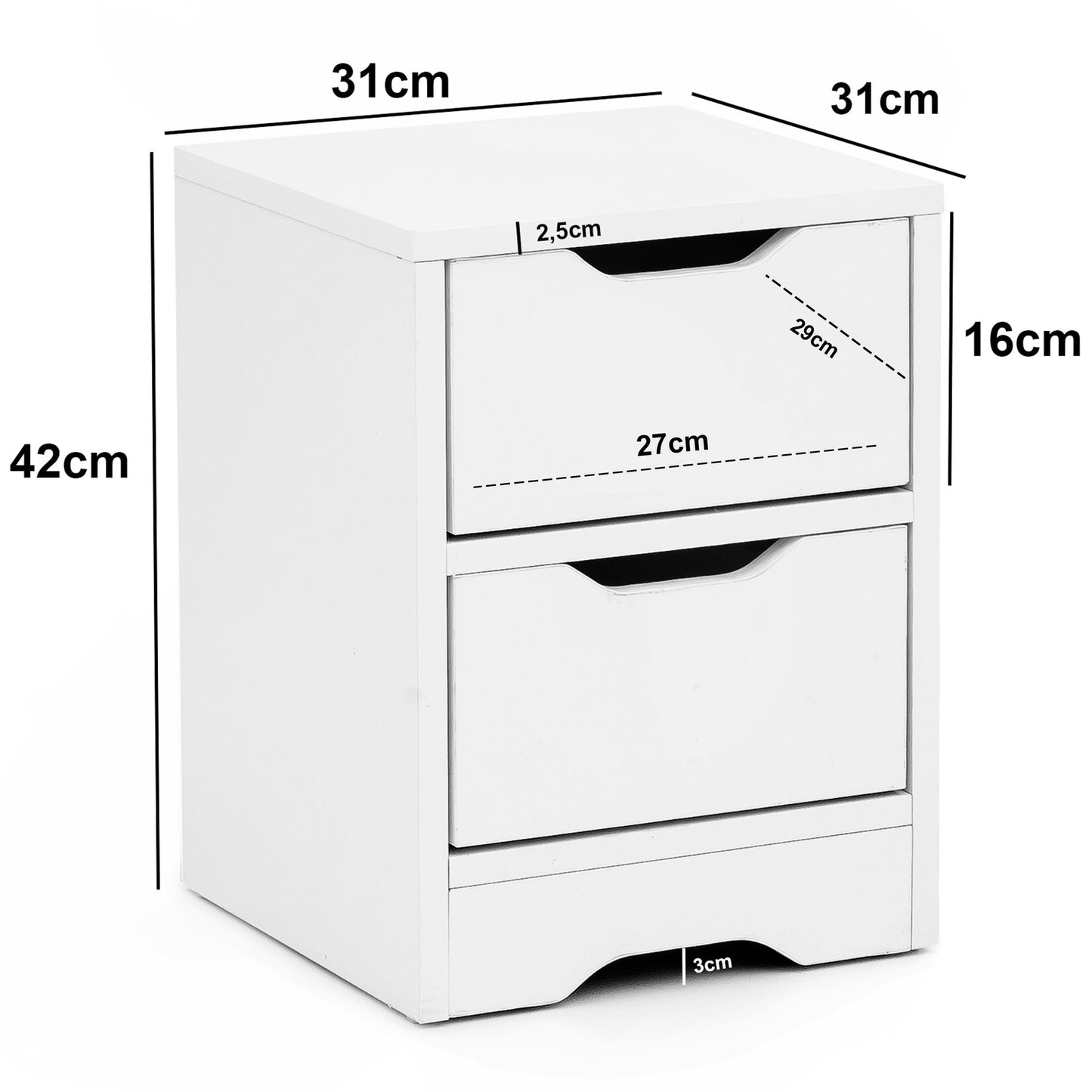 Nachtkonsole WL5.702 31 mal 42 mal 31cm Weiss Matt mit 2 Schubladen Weisse Nachtkommode mit Stauraum Nachttisch Schlicht Modern Nachtschraenkchen Klein Bettkommode Schlafzimmer