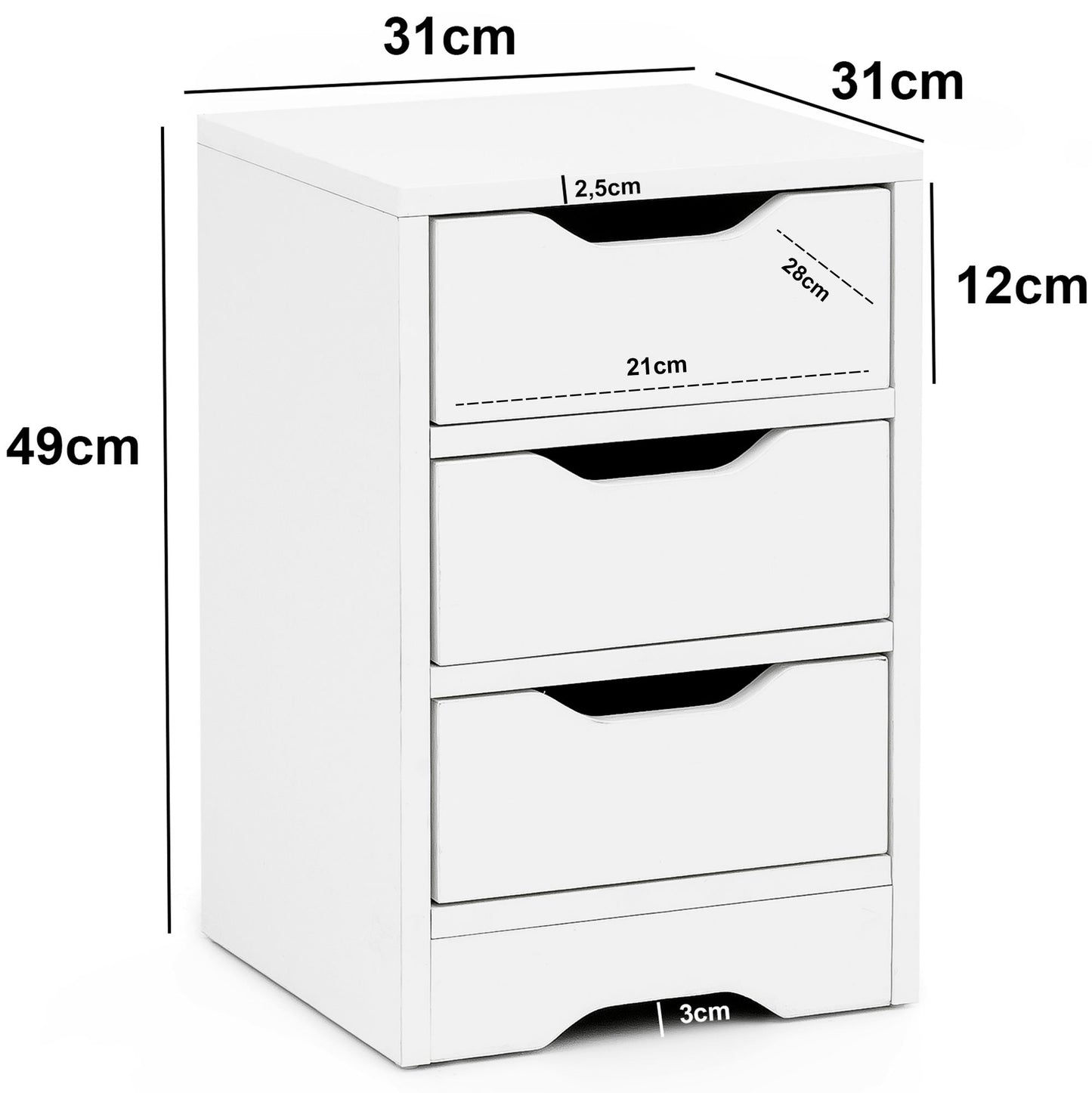 Nachtkonsole WL5.704 31 mal 49 mal 31 cm Weiss Matt mit 3 Schubladen Weisse Nachtkommode mit Stauraum Nachttisch Schlicht Modern Nachtschraenkchen Klein Bettkommode Schlafzimmer