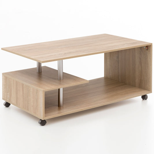 Design Couchtisch WL5.735 105 mal 48 5 mal 60 cm Sonoma Drehbar mit Rollen Wohnzimmertisch Coffee Table Sofatisch Loungetisch Holz Kaffeetisch mit Stauraum