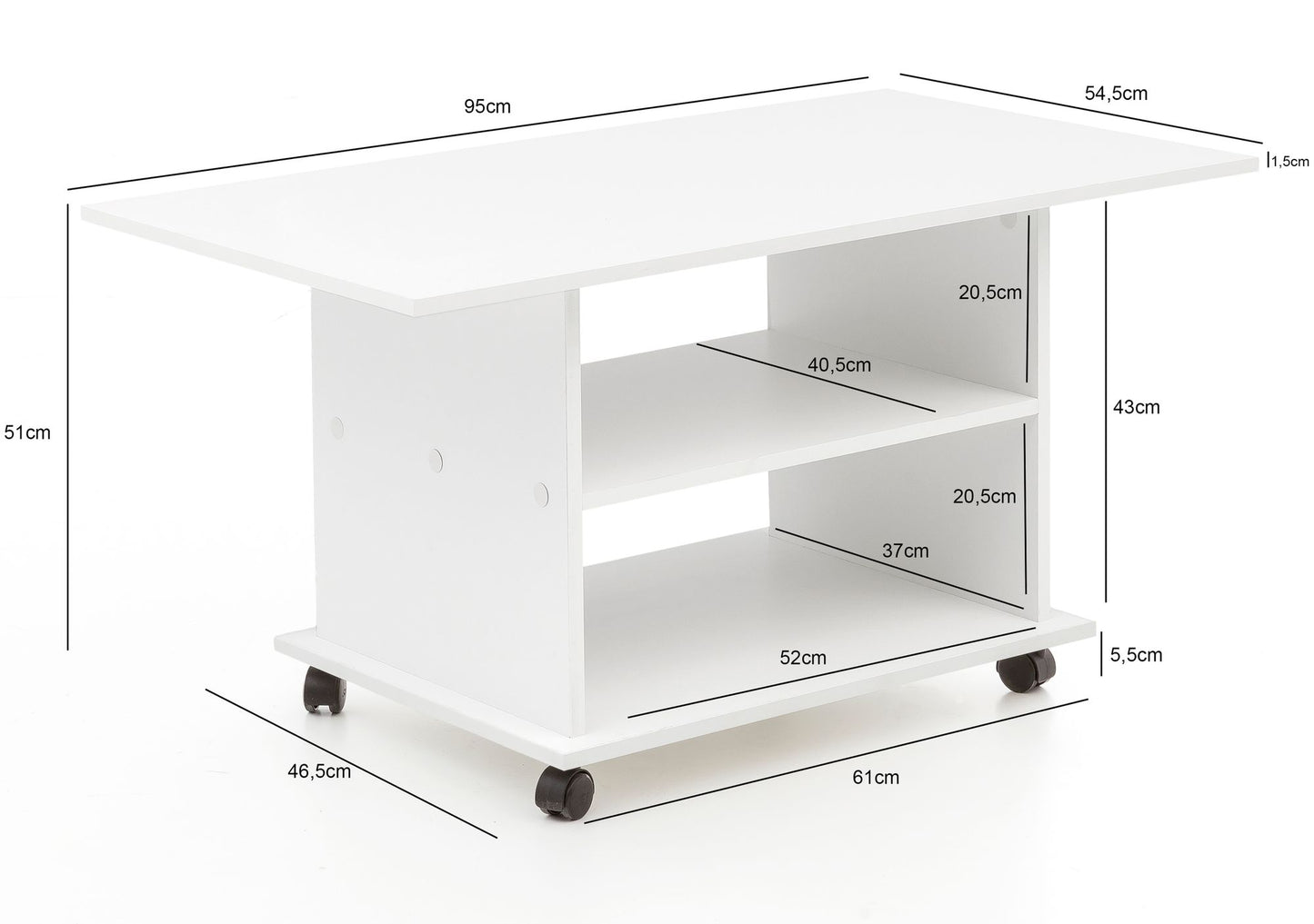 Design Couchtisch WL5.738 95 mal 51 mal 54 5 cm Weiss Drehbar mit Rollen Wohnzimmertisch Coffee Table Sofatisch Loungetisch Holz Kaffeetisch mit Stauraum