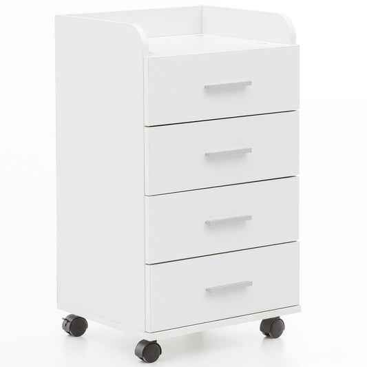 Rollcontainer WL5.748 40 mal 70 5 mal 33 cm Weiss Schreibtisch Container Rollschrank 4 Schubladen Moderner Schubladencontainer mit Rollen Standcontainer Buerocontainer Beistellcontainer