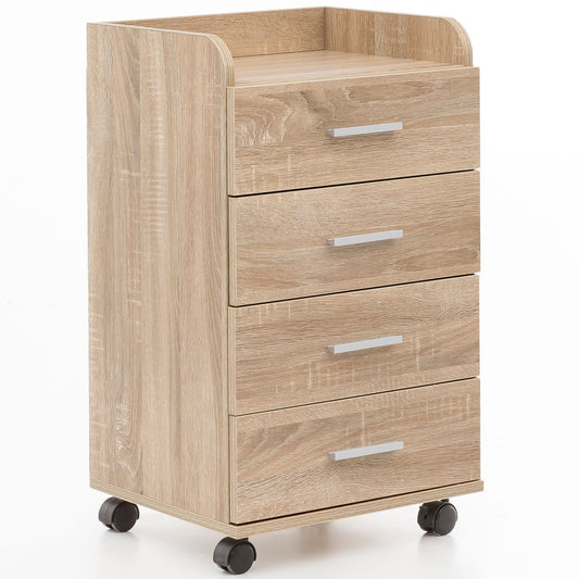 Rollcontainer WL5.749 40 mal 70 5 mal 33cm Sonoma Schreibtisch Container Rollschrank 4 Schubladen Moderner Schubladencontainer mit Rollen Standcontainer Buerocontainer Beistellcontainer