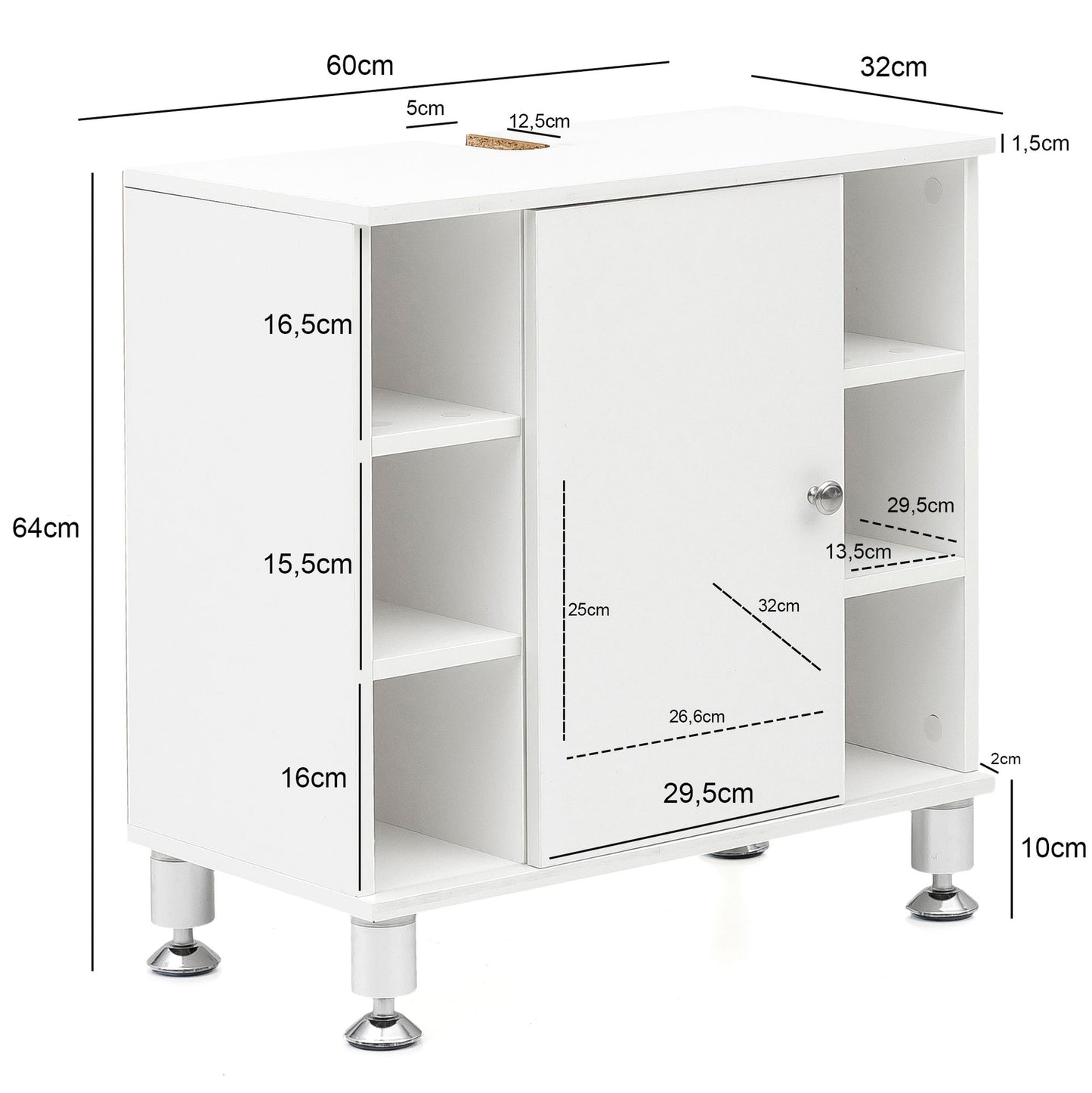 Waschbeckenunterschrank 60 mal 64 mal 32 cm Weiss Badschrank mit Tuer Holz Unterschrank Waschbecken Badezimmer Waschtischunterschrank mit Faechern Badezimmerschrank Bad Moebel mit Ablage