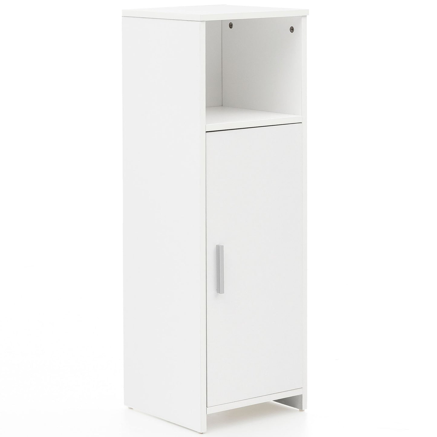 Badschrank 30 mal 95 5 mal 30 cm weiss Holz mit Tuer und Ablagefach Kleiner Bad Schrank Beistellschrank stehend Badregal schmal freistehend Badezimmerkommode Badmoebel Badezimmermoebel