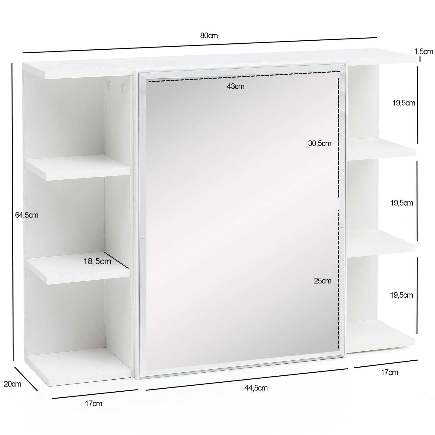 Haengeschrank WL5.754 Weiss 80 mal 64 5 mal 20cm Spanplatte Spiegelschrank Modern Design Badregal Freischwebend Schraenkchen mit Spiegel Badezimmerschrank Holz Haengeschrank mit Badspiegel