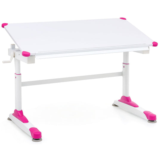 Design Kinderschreibtisch WL5.759 Holz 119 mal 67 cm Pink Weiss Maltisch Neigbarer Maedchen Schuelerschreibtisch Hoehenverstellbarer Kinder   Schreibtisch Kindertisch Tischgestell Metall