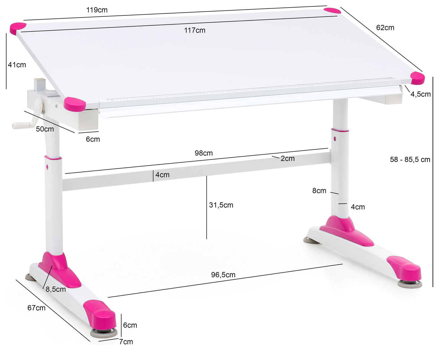 Design Kinderschreibtisch WL5.759 Holz 119 mal 67 cm Pink Weiss Maltisch Neigbarer Maedchen Schuelerschreibtisch Hoehenverstellbarer Kinder   Schreibtisch Kindertisch Tischgestell Metall