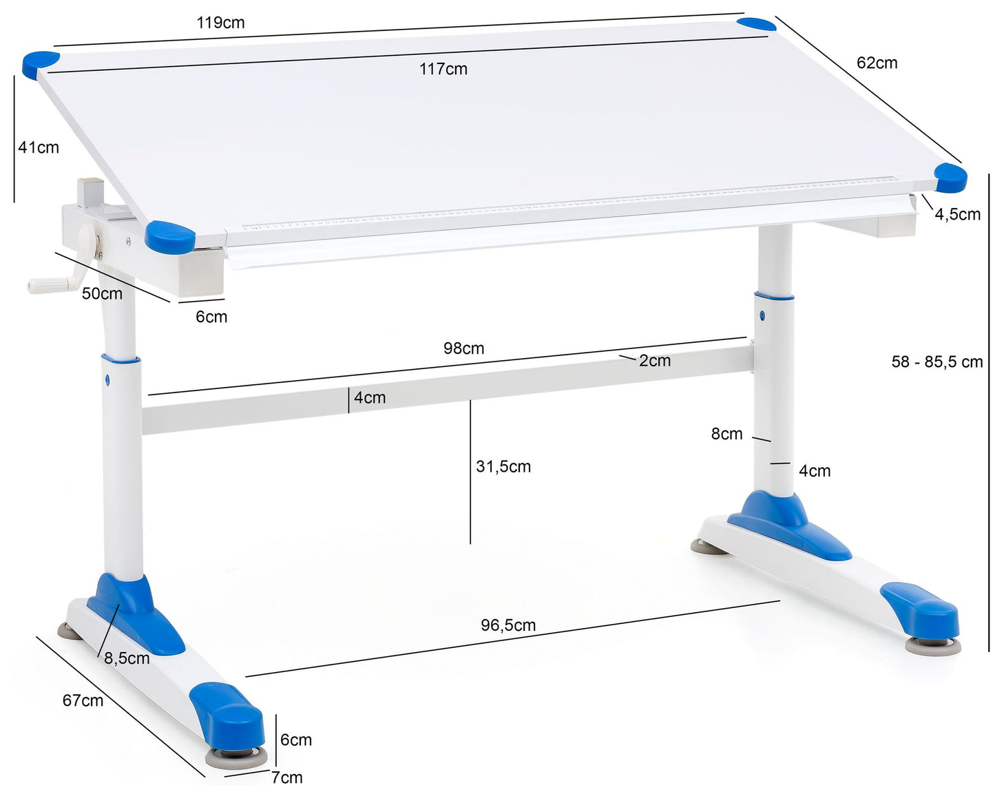 Design Kinderschreibtisch 119 mal 67 cm Blau tisch WL5.760 HolWeiss Maltisch Neigbarer Maedchen Schuelerschreibtisch Hoehenverstellbarer Kinder   Schreibtisch Kindertisch Tischgestell Metall