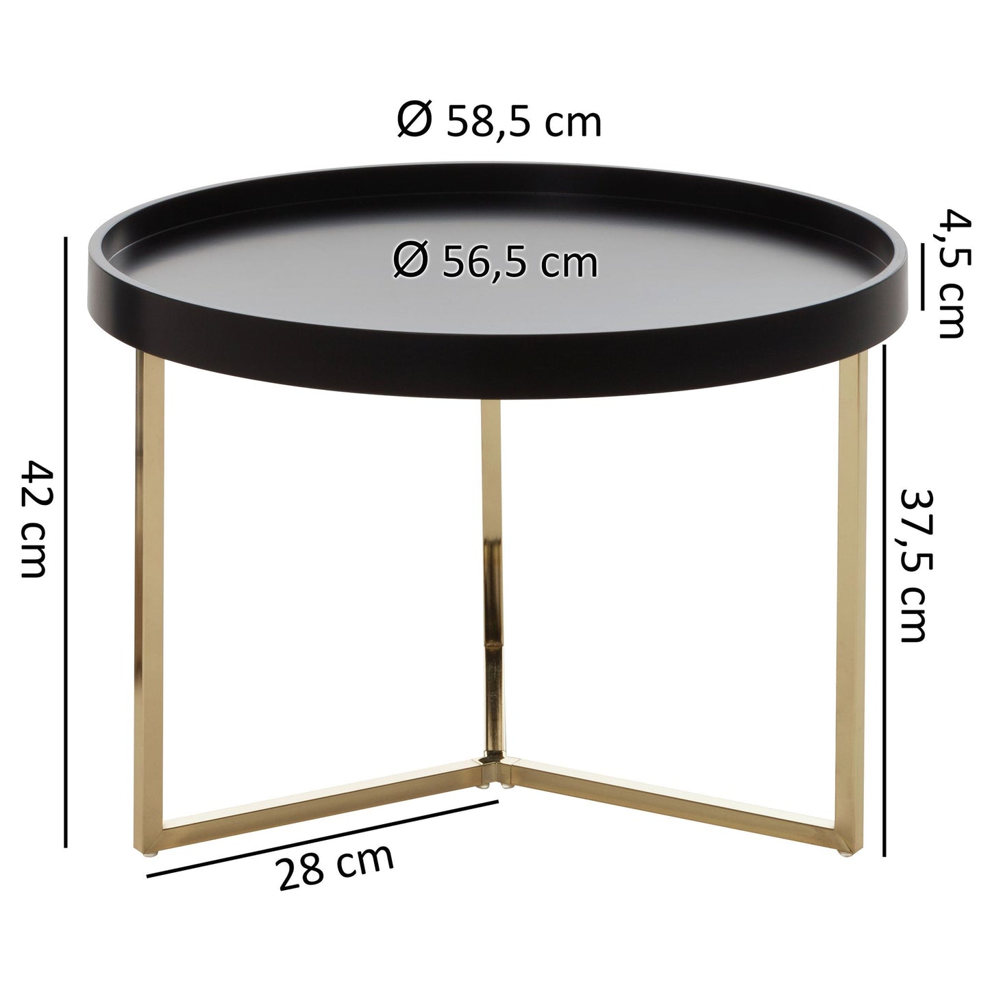 Couchtisch JESI 58 5 mal 42 mal 58 5cm Schwarz Gold Sofatisch Metall Rund Designer Retro Wohnzimmertisch modern Kleiner Loungetisch mit Metallgestell Runder Tabletttisch mit Holz Platte