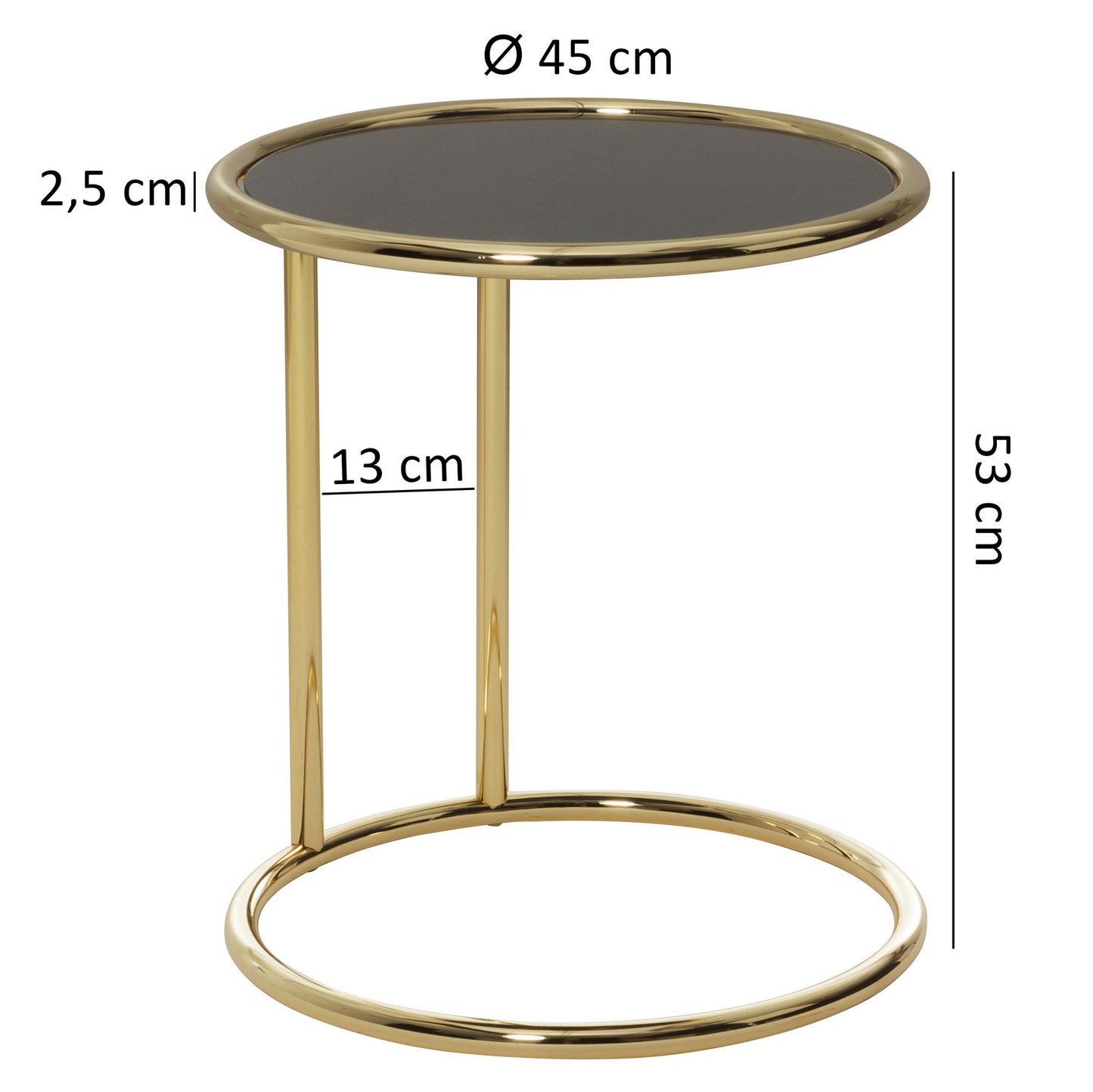 Design Beistelltisch Ø 45 cm Couchtisch Rund Schwarz Matt Gold Designer Glas Wohnzimmertisch modern Glastisch mit Metallgestell Kleiner Sofatisch Runder Metalltisch Wohnzimmer