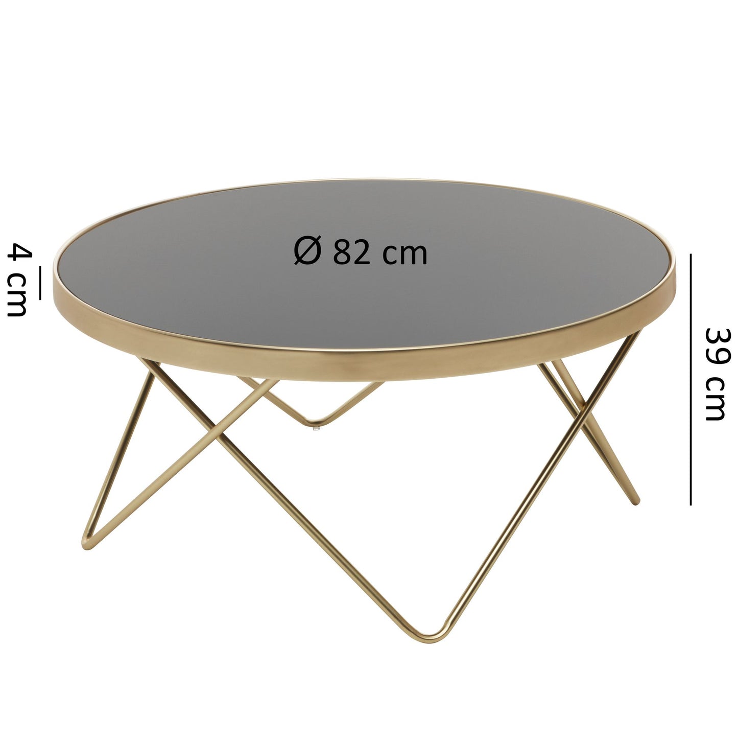 Couchtisch Ø 82 cm Schwarz matt Gold Beistelltisch Metall Glas Tisch mit Glasplatte Ablagetisch modern Grosser Wohnzimmertisch Glastisch mit Metallgestell