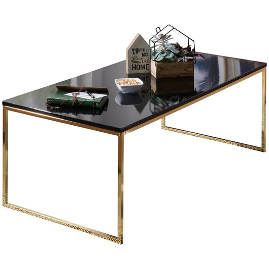 Couchtisch 120 mal 45 mal 60 cm Metall Holz Sofatisch Schwarz Gold Design Wohnzimmertisch rechteckig Stubentisch mit Metallgestell Kaffeetisch klein Wohnzimmer Loungetisch modern