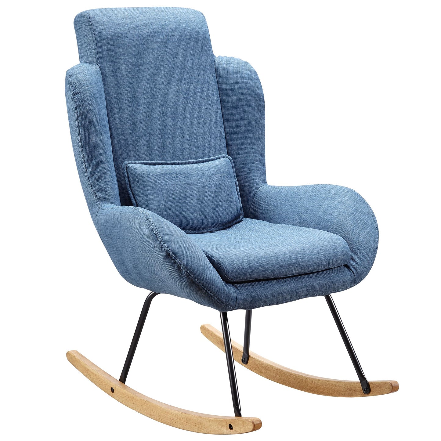 Schaukelstuhl CAPRI Blau Design Rela mal sessel 75 mal 110 mal 88 5 cm Sessel Stoff Holz Schwingsessel mit Gestell Polster Rela mal stuhl Schaukelsessel Moderner Schwingstuhl Hochlehner