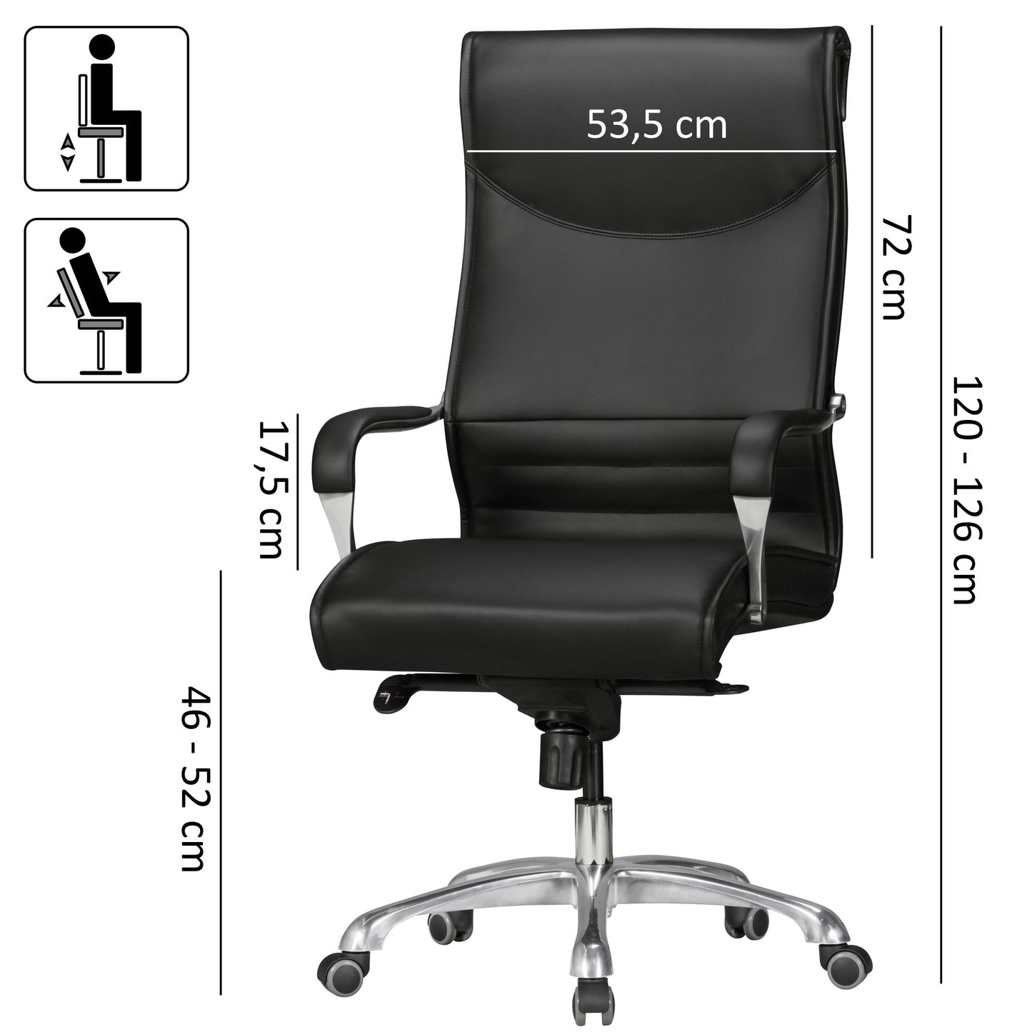 Buerostuhl BIGBOSS Bezug Kunstleder Schwarz Schreibtischstuhl bis 150 kg  mal  mal L Design Chefsessel hoehenverstellbar Drehstuhl ergonomisch mit Armlehnen und hoher Rueckenlehne Wippfunktion