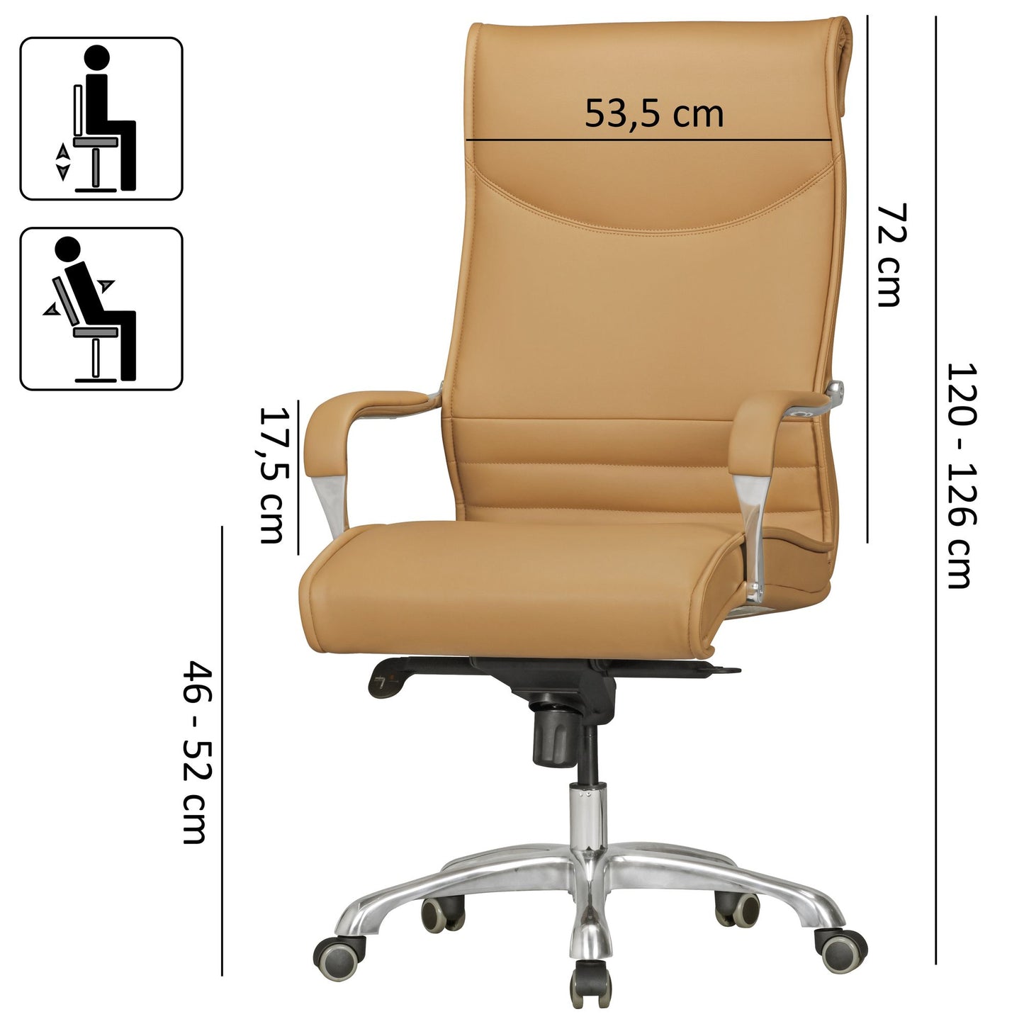 Buerostuhl BIGBOSS Bezug Kunstleder Caramel Schreibtischstuhl bis 150 kg  mal  mal L Design Chefsessel hoehenverstellbar Drehstuhl ergonomisch mit Armlehnen und hoher Rueckenlehne Wippfunktion