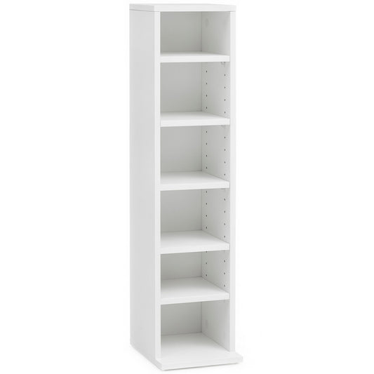 CD Regal WL5.836 Holz 21 mal 90 mal 20 cm Offenes Buecherregal Schmal CD Aufbewahrung Klein Design Nischenregal Weiss Standregal 6 Faecher Offen CD Holzregal Weiss Stehregal Modern