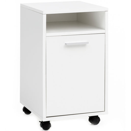 Rollcontainer Weiss 33 mal 60 mal 38cm Schubladenschrank Schreibtisch Container mit Tuer und Ablage Buerocontainer mit Rollen Kleiner Schubladencontainer