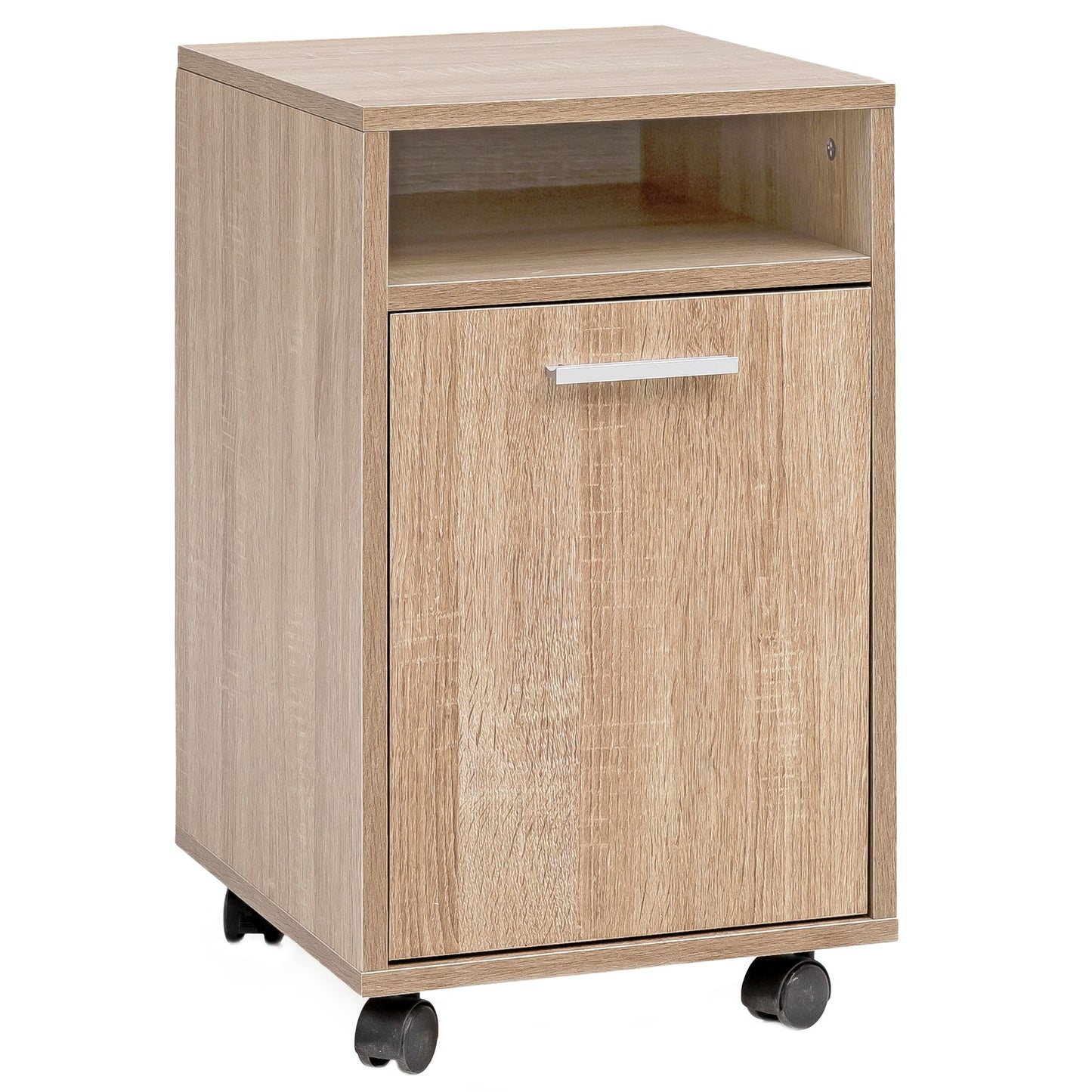 Rollcontainer Sonoma 33 mal 60 mal 38cm Schubladenschrank Buero Schreibtischcontainer mit Tuer und Ablage Buerocontainer mit Rollen Kleiner Schubladencontainer